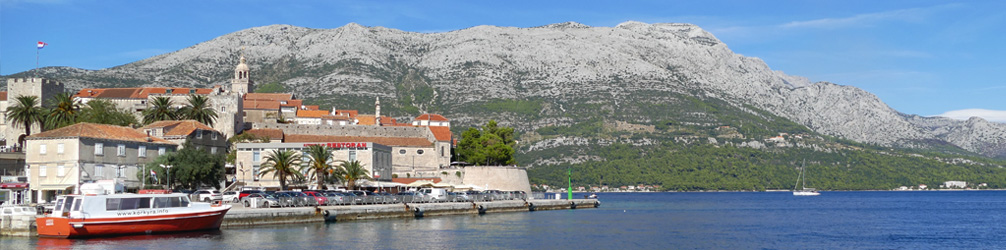 East side of Korčula Old Town and the Pelješac peninsula in the background